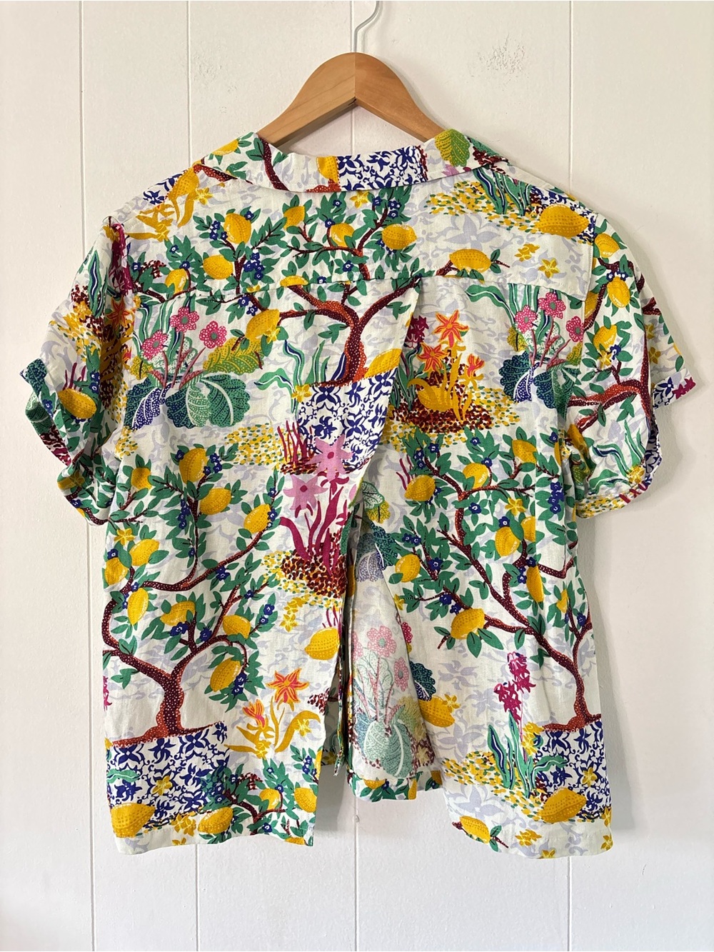 Maeve Anthropologie Linen Classic Surf Shirt Novelty Lemon Vacation Cover Up XS - Picture 5 of 12